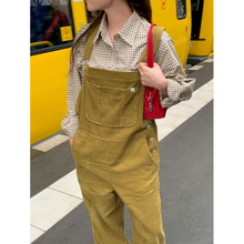 韩版秋季新款复古减龄百搭灯芯绒显瘦背带裤休闲长裤女2色