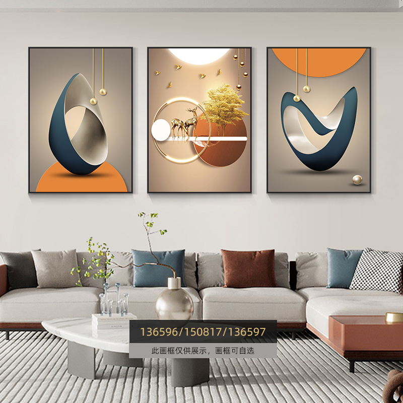 Pintura de decoración de la sala de estar moderna de lujo ligera Fukuyan atmósfera tripartita mural significa un buen fondo de sofá pintura colgante de pared