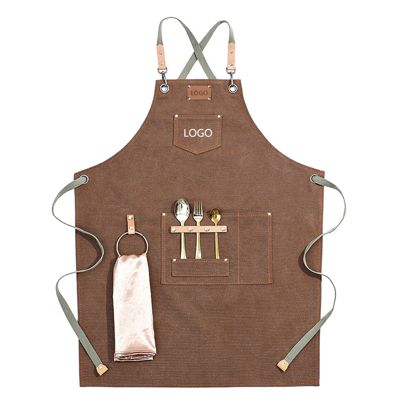 Delantal de lona de comercio exterior personalizado LOGO cafetería leche tienda de té Barber Denim delantal de trabajo al por mayor personalizado