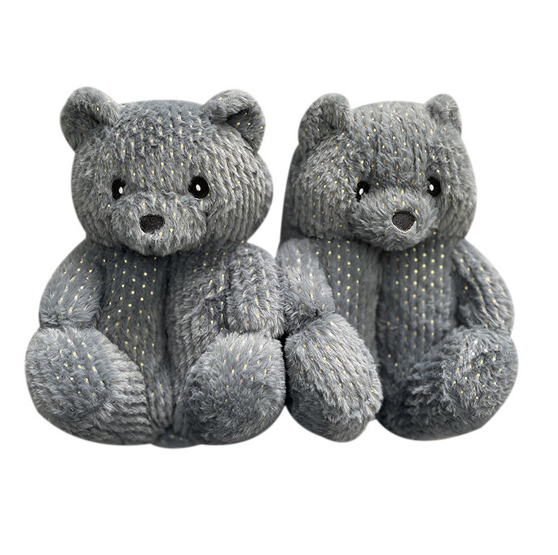 Teddy Bear Plush Slippers Cute Cartoon Flash Bear Luminous Home Cotton Shoes Winter Thickened Heel Warm Shoes