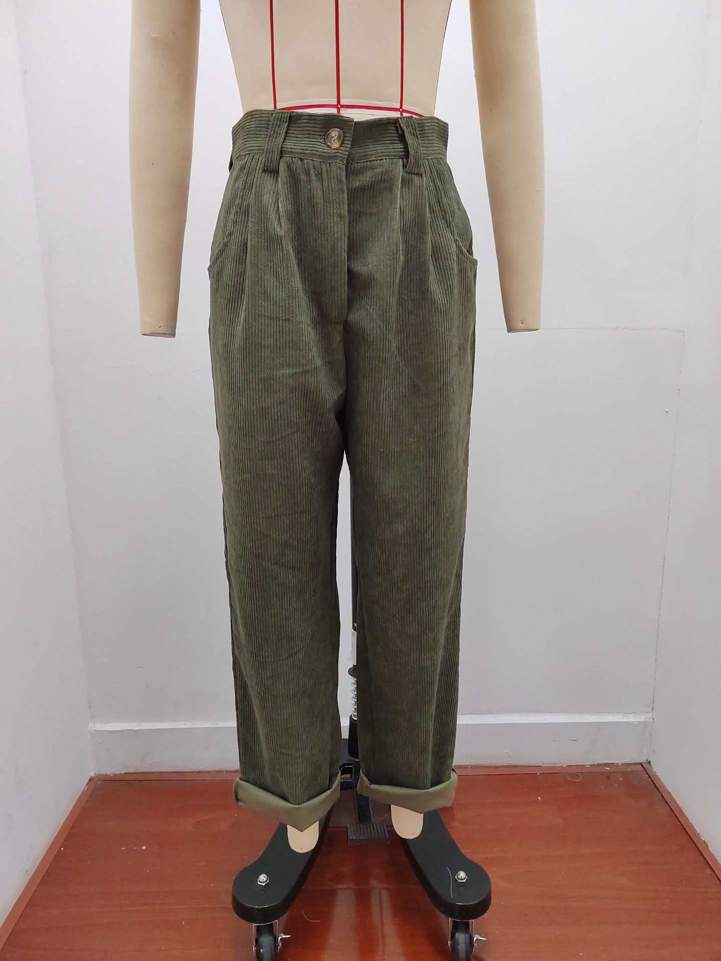 Women's Clothing Women's High Waist Casual Pants Autumn Solid Color Corduroy Loose Straight Pants Style For Formal & Casual For Women_ecoleips.com