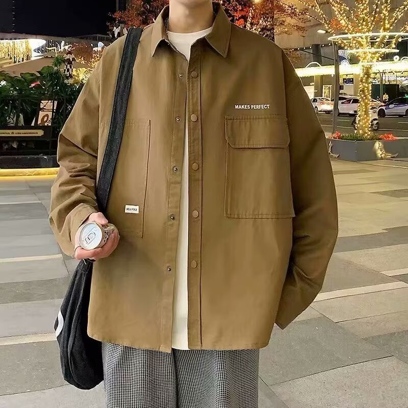 Men's Shirt Jacket Spring high quality Teenagers Early Autumn Work Wear Cardigan Jacket Japanese Casual Thin Autumn Wear