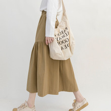 卡其色半身裙女夏季a字半裙日系文艺森系秋季工装长款半身长裙子