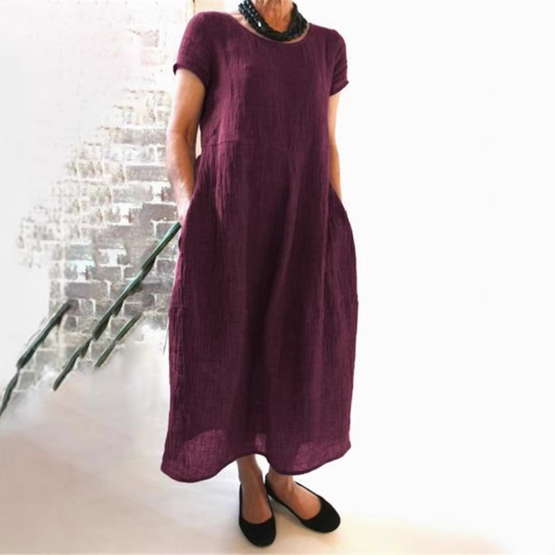 2021 Cross-Border European and American New Style Chinese Style Loose Solid Color Plus Size Dress 2021 Cross-Border European and American New Style Chinese Style Loose Solid Color Plus Size Dress