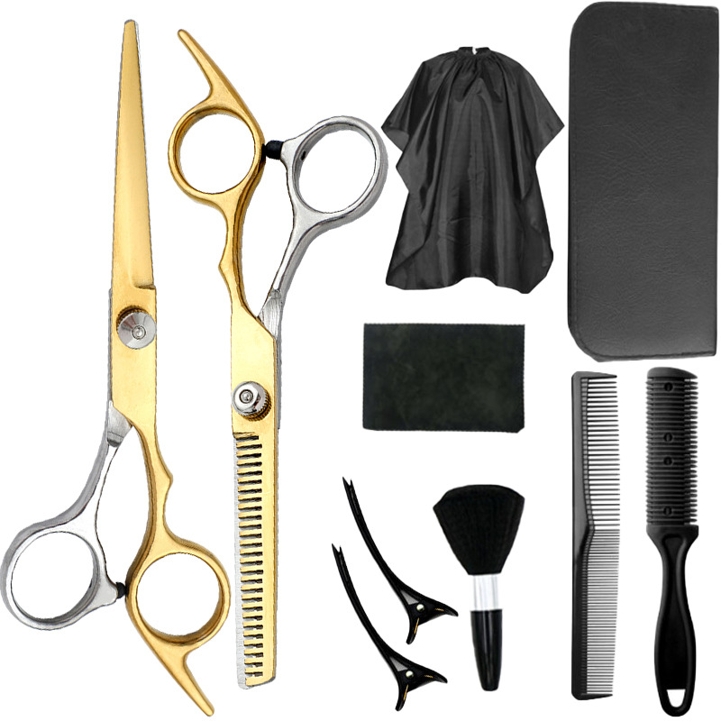 Fábrica al por mayor de 6 pulgadas tijeras de pelo profesional estilista de pelo tijeras de peluquería corte de pelo tijeras planas tijeras de dientes finos traje