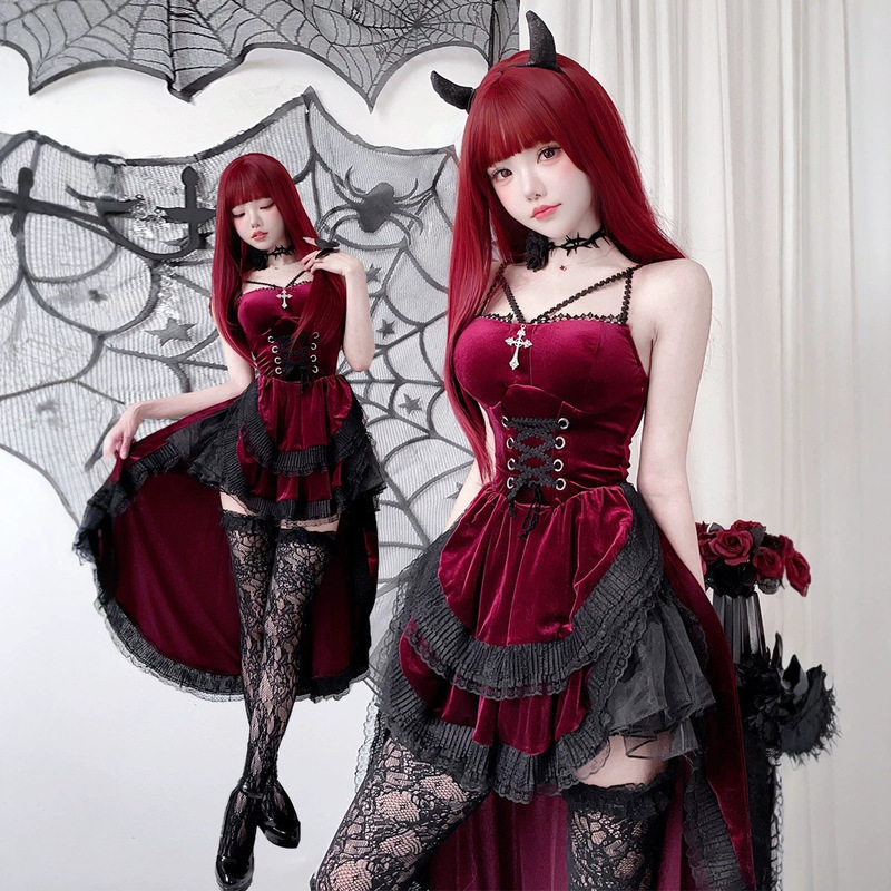 European and American Dark Gothic Style Halloween Costumes for Women, Tuxedo Dresses, Witch, Vampire, Bride Performance Costumes