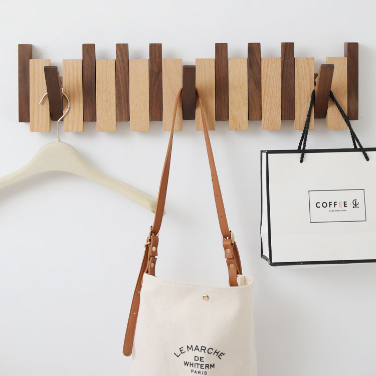 Solid Wood Coat Hook Creative Strong Wall-Mounted Wall Entrance Piano Key Hook Wooden Coat Rack Wholesale