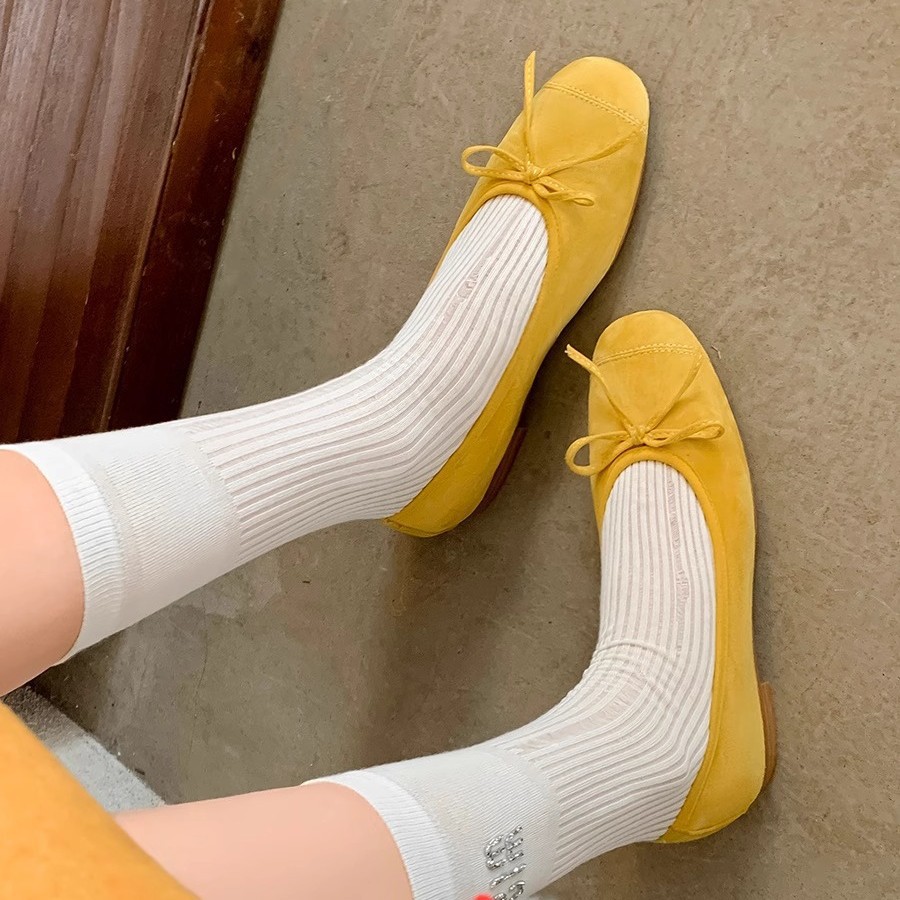 In Stock~Soft Goatskin Beautiful Flats Shoes for Women 2025 New Style Comfortable and Not Tiring Feet Yellow Ballet Shoes