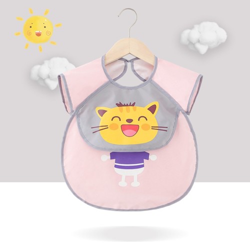 Baby eating bibs, children's smocks, waterproof, anti-dirty outer wear, short-sleeved, reverse-wearing, boys and girls, aprons and rice pockets