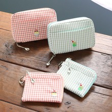 日本喫茶刺绣甜品布丁L包贝壳包格子化妆包女生便携收纳包梳洗包