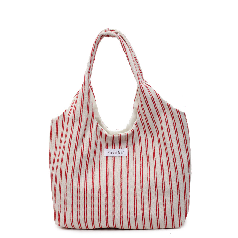 Bolso Tote de moda coreana 2025 nuevo bolso de lona estilo azul marino a rayas bolso de hombro con letras casuales