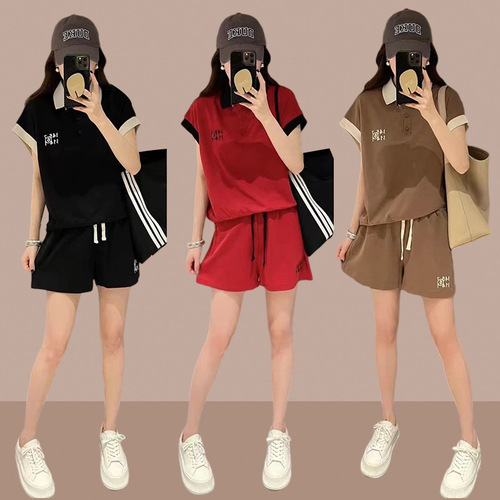 European Station Set Women's Summer New Loose Short-Sleeve POLO Shirt Women's Wide Leg Shorts Casual Sport Trend
