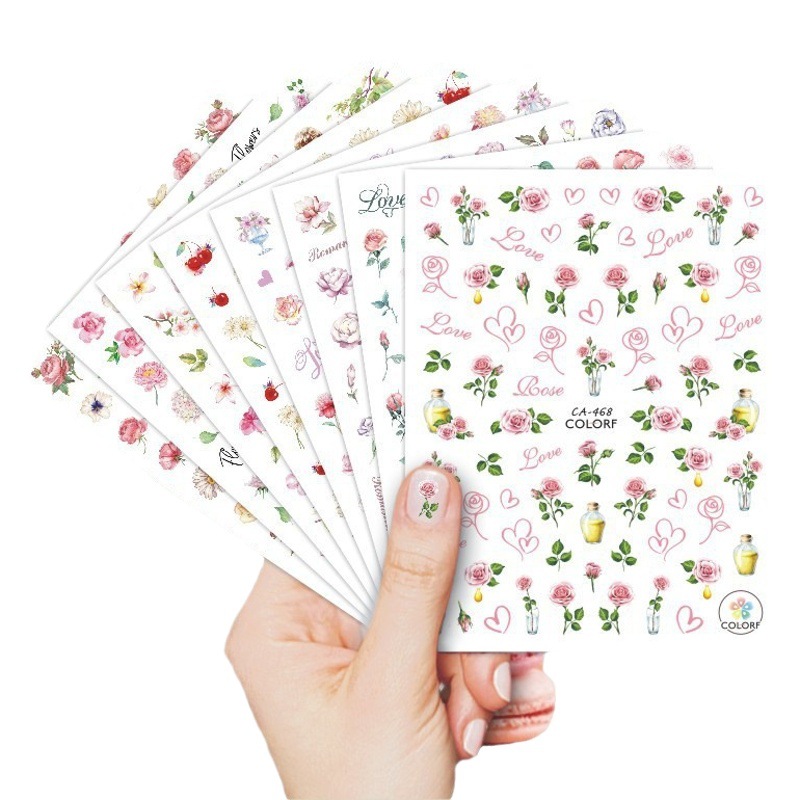 Cross-border trade explosions CA simulation nail stickers nail stickers flowers watercolor daisy pink roses hot wholesale