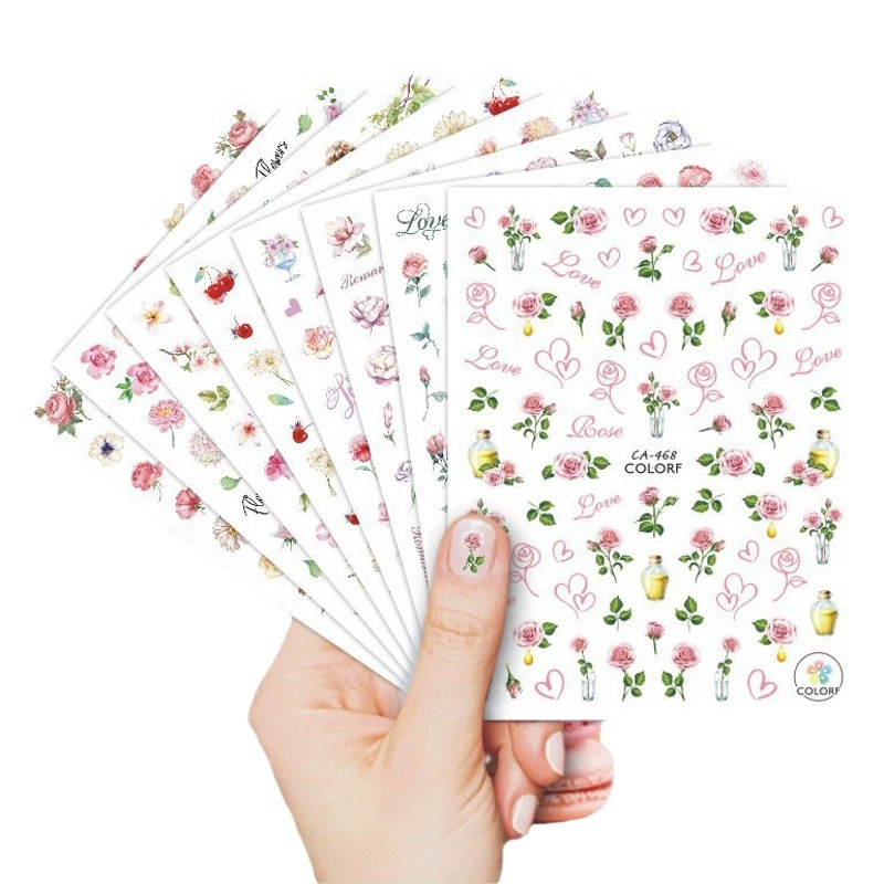 Трансграничная внешняя торговля взрывы CA имитация ногтей наклейки для ногтей цветы акварели ромашки розовые розы горячие оптовые продажи