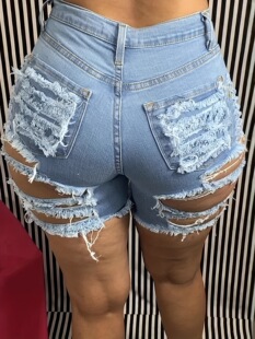 V 11853 Torn Stretch Denim Shorts �ƶ�ţ�ж�ѝ �羳����