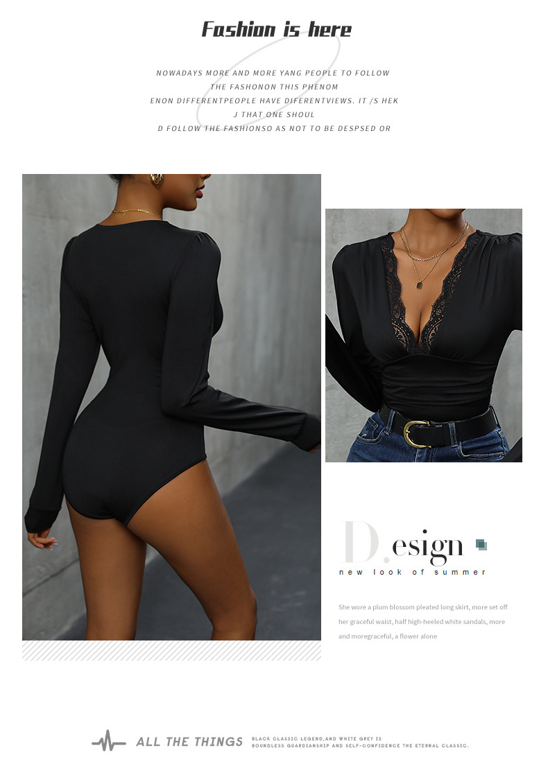 Body-uri elegante cu mânecă lungă, croială slim, cu cusături din dantelă, culoare uni_voghion.com