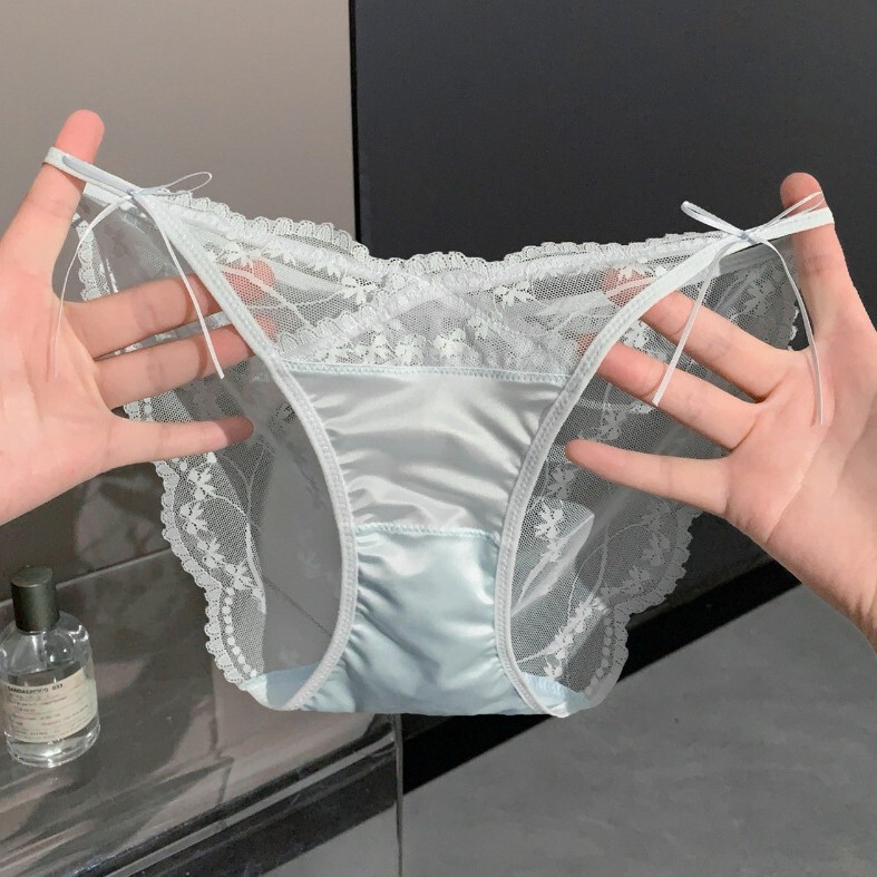 Cloud Blue Soft Sheer High-Slit Sexy Pure Desire Style Summer Lace Panties for Women 2026 New Model Thin Triangle Briefs