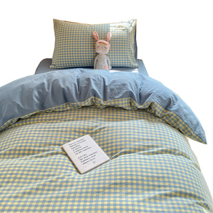 Wholesale Three-Piece Bed Bed Sheets Set, Student Dormitory Plaid Bed Bed Sheets and Quilt Cover, Four-Piece Set, High School Student Accommodation 3-Piece Set