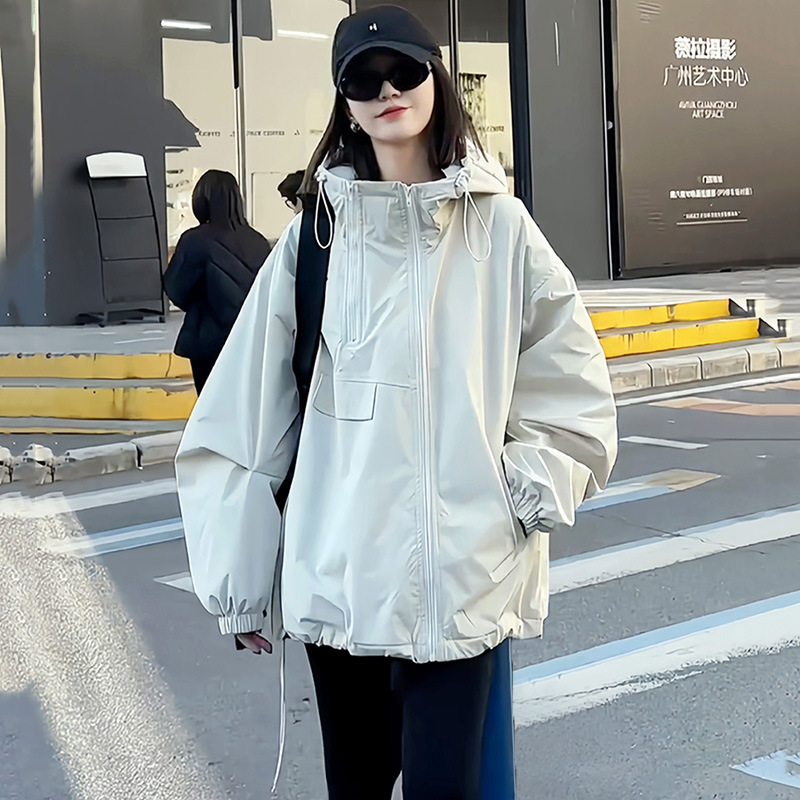 欧货时尚双拉链设计感连帽冲锋衣女2025春秋新款宽松休闲夹棉外套|undefined