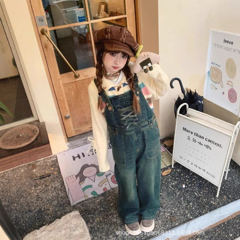 Japanese-Style Sweet Suspender Pants for Women, Summer Petite Student Cute Age-Reducing Loose Straight-Leg Denim Wide-Leg Jumpsuit Japanese-Style Sweet Suspender Pants for Women, Summer Petite Student Cute Age-Reducing Loose Straight-Leg Denim Wide-Leg Jumpsuit
