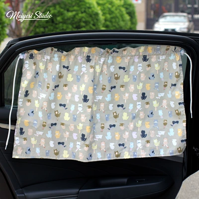 Summer Car Window Sunshade Curtain Cartoon Cotton Cloth Car Sunshade with Suction Cup Car Sun Protection and Heat Insulation Sunshade (Car curtains) - long-eared-rabbit-suction-cup-curtain