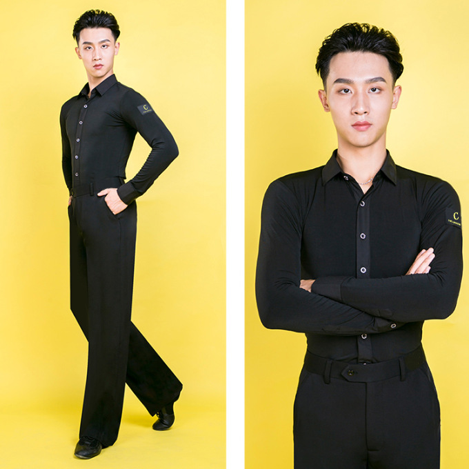 拉丁舞服男士舞蹈服上衣摩登舞成人舞蹈练功服衬衫DA799