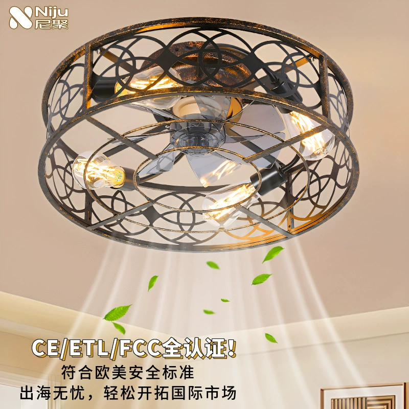 Европейский стиль ретро вентилятор лампа высокого уровня спальня невидимая 2025 новая подушка ветер главная спальня потолочный вентилятор лампа