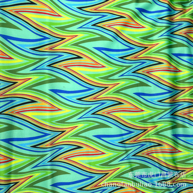 莱卡布数码印花条纹图印花高弹力布四面弹力布料泳衣内衣内裤面料