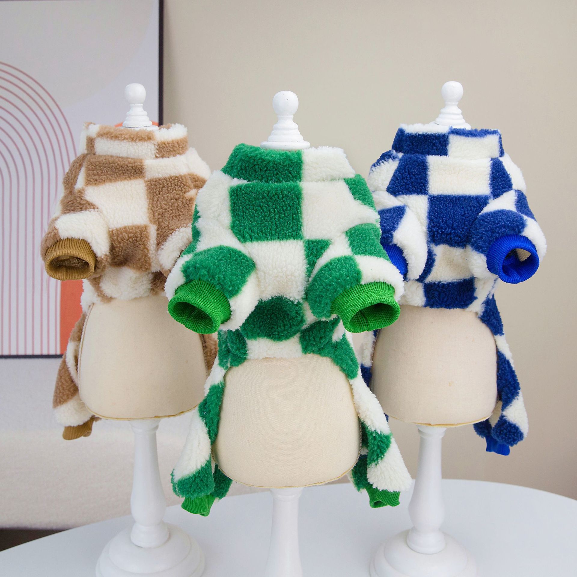 Ropa para mascotas Otoño e Invierno ropa para perros Teddy CAT ropa para mascotas con anillo de tracción 23 ropa de lana de cuatro patas a cuadros grandes