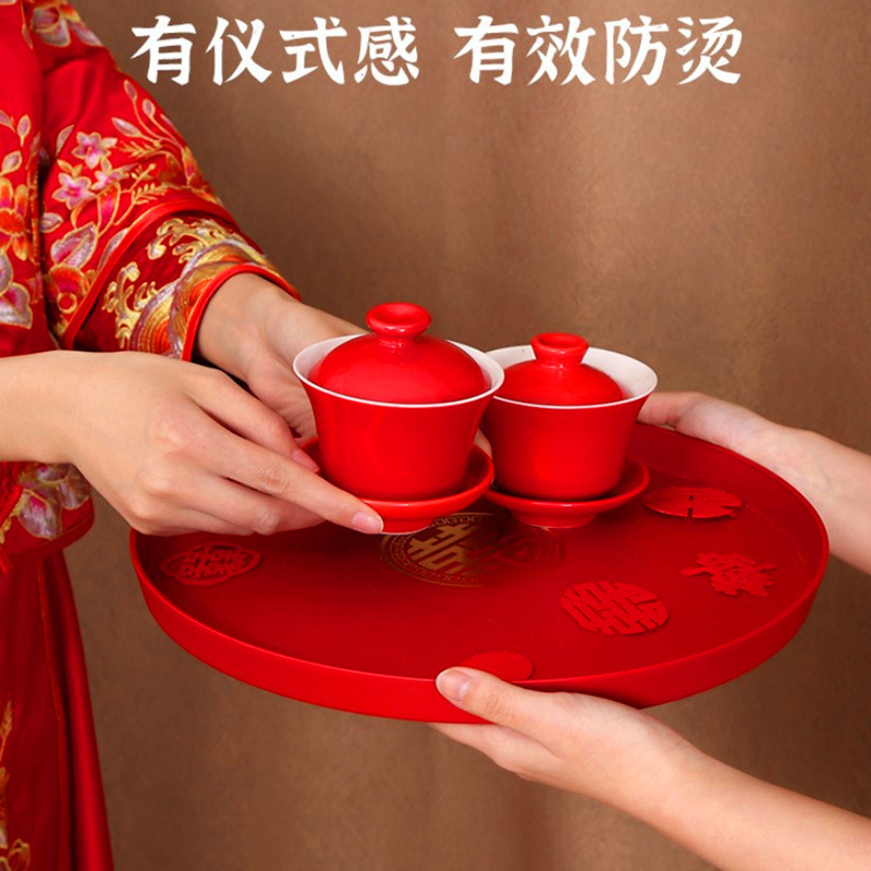 Platos de frutas de boda dulces platos de frutas secas rojos sala de estar mesa de té casera platos de frutas redondos brindis bandeja de plástico