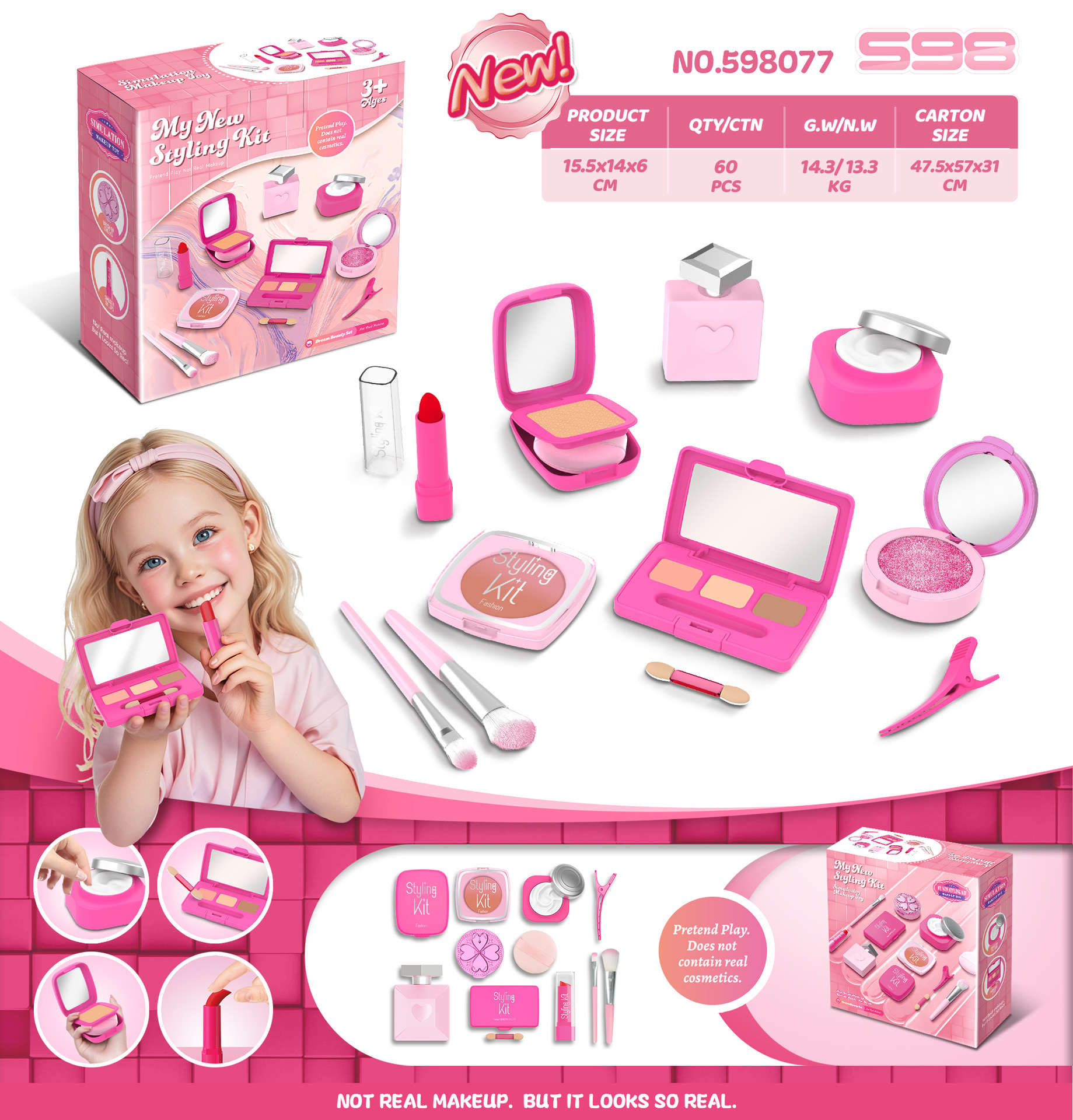 Seleccione estrictamente niñas transfronterizas niños simulación de maquillaje princesa maquillaje lápiz labial uñas juego de juguetes (no)