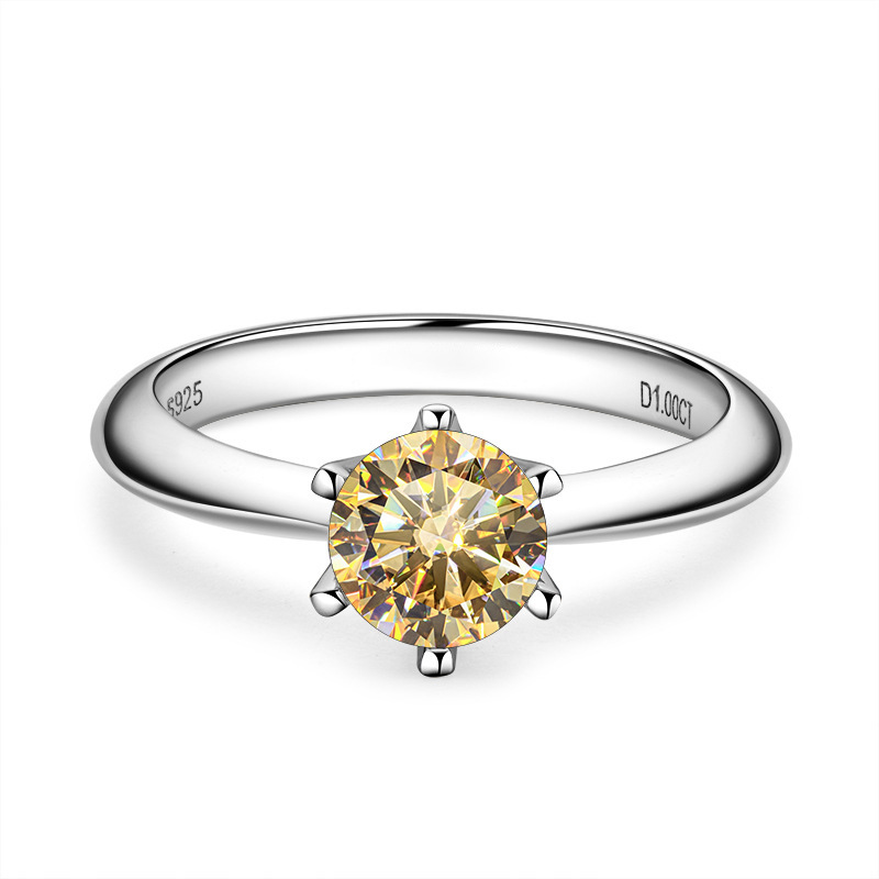 Anillo de piedra de mosaico de color D clásico de seis garras 1 quilate S925 plata esterlina chapado en oro de 18 quilates anillo de piedra de mosaico mujer