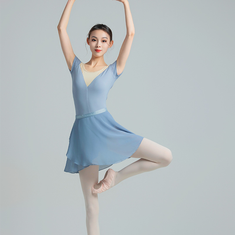 Exam-level dance clothing one-piece performance practice suit for women adult gymnastics ballet short-sleeved nylon patchwork one-piece garment
