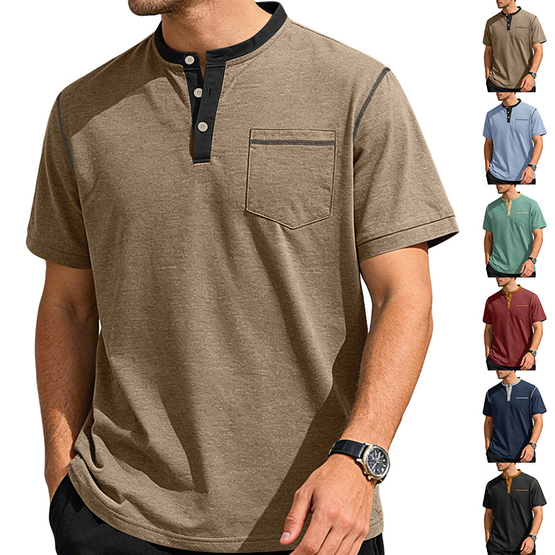 Nuevo transfronterizo Europa y América Amazon verano nuevo hombre botón de cuello de manga corta camiseta polo casual de negocios