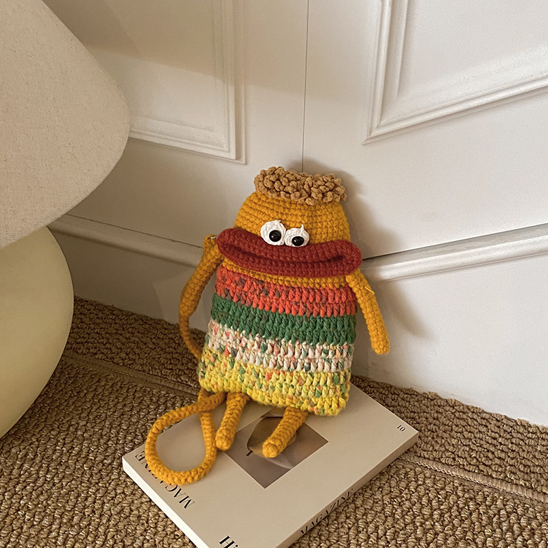Pequeño, lindo, extraño, boca de salchicha, bolsos de hombro para niños y niñas, bolsos de gancho hechos a mano para bebés, bolsos de otoño y invierno, nuevos bolsos para niños