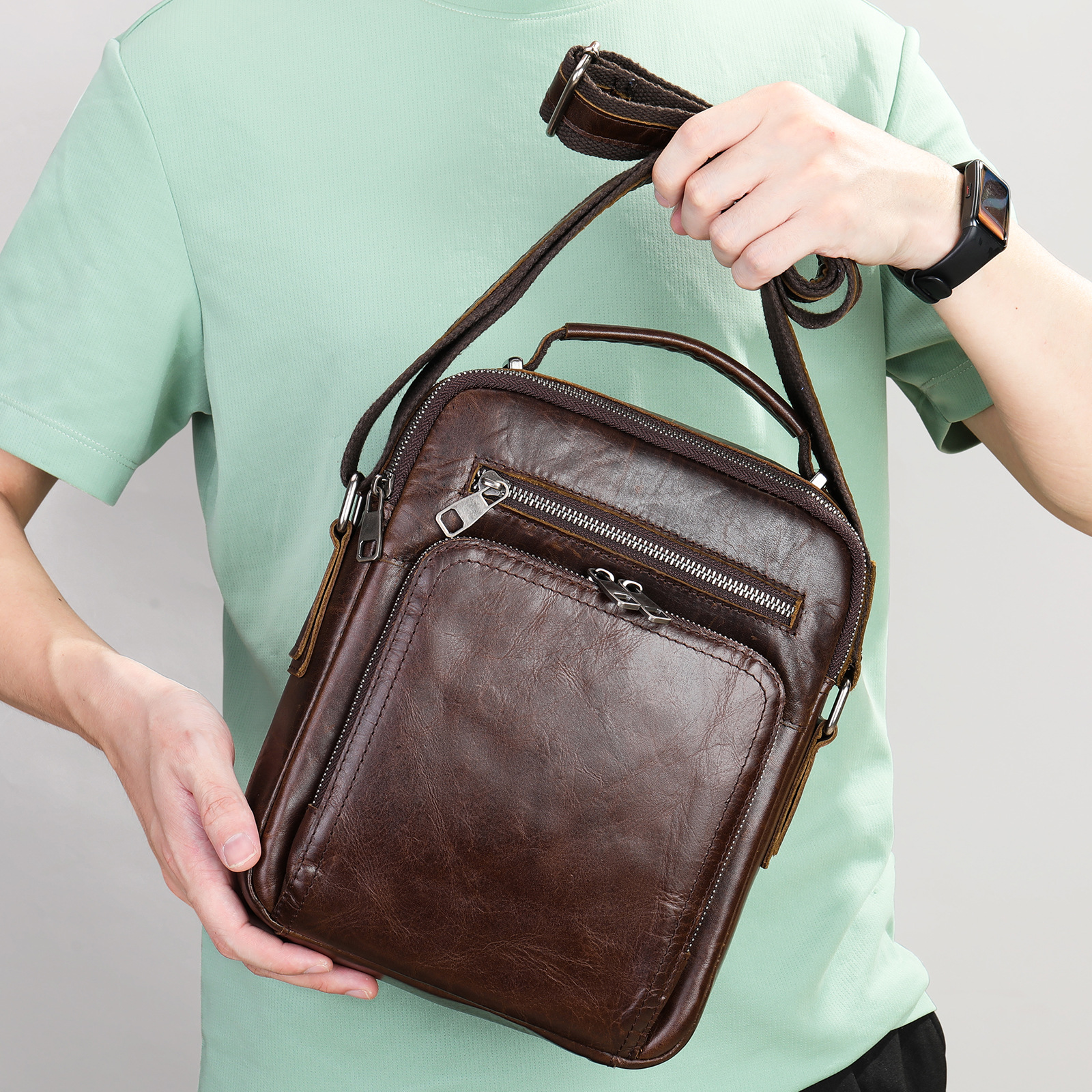 Malunte genuine leather shoulder messenger bag retro mad horse leather shoulder bag multi-functional cross-border cowhide messenger bag_ipsvogv.com