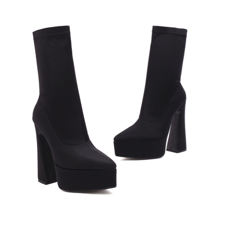 Woman Fashion Ankle Boots Winter New Arrival Thick Heel Pointed Toe Suede Low-Heel Booties Plus Size 40-43_vogvips.com