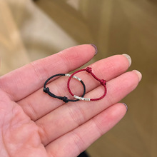 925纯银不规则碎银子红绳戒指女简约手工设计百搭个性指环J0283