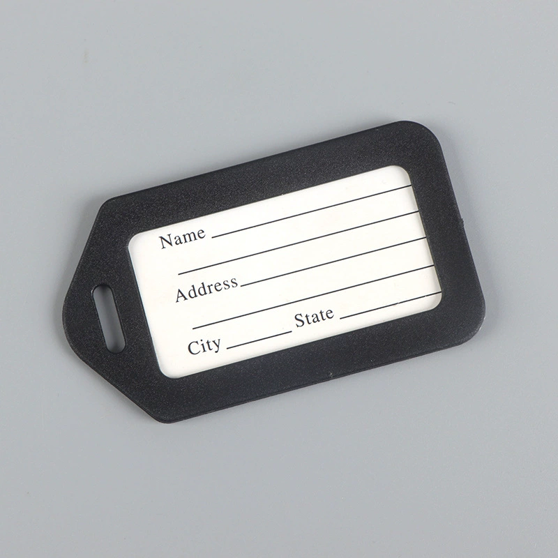 Plastic luggage tag, suitcase, airplane