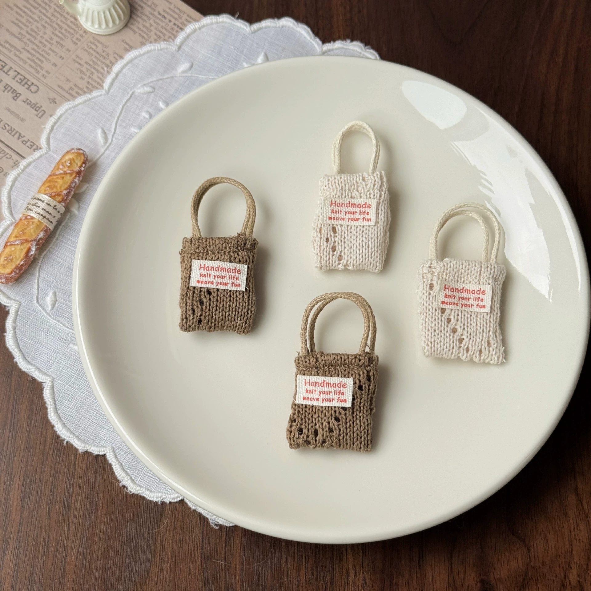 Миниатюрная вязаная сумка-кошечка Лабубу с милой хлопковой куклой-сумочкой 10 см, оптом детская одежда