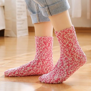 Coral Velvet Socks Women's Autumn and Winter fleece-lined Thickened Towel Floor Socks Mid-tube Moon Socks Long-tube Sleep Socks Warm
