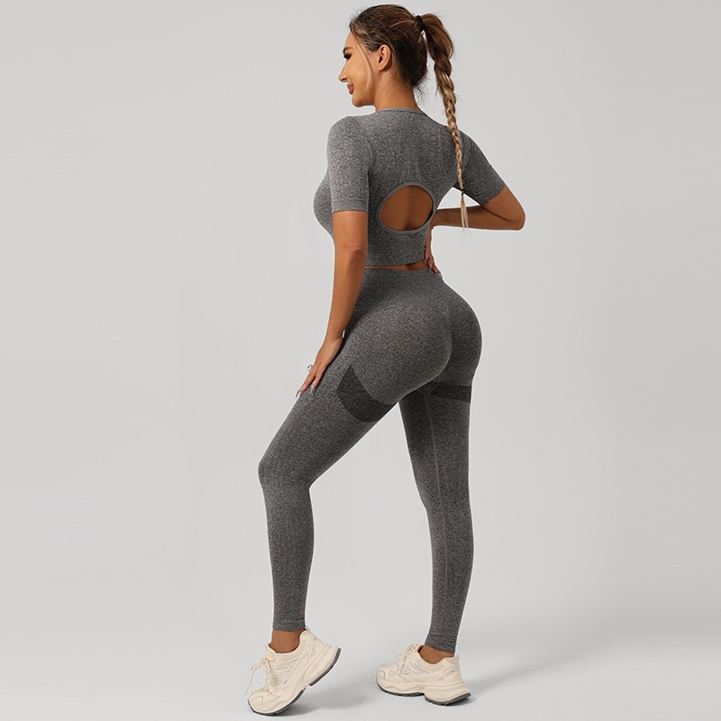 ropa interior deportiva transfronteriza mangas cortas pantalones cortos pantalones largos set mujer antichoque correr de alta intensidad yoga acondicionamiento físico espalda image 26