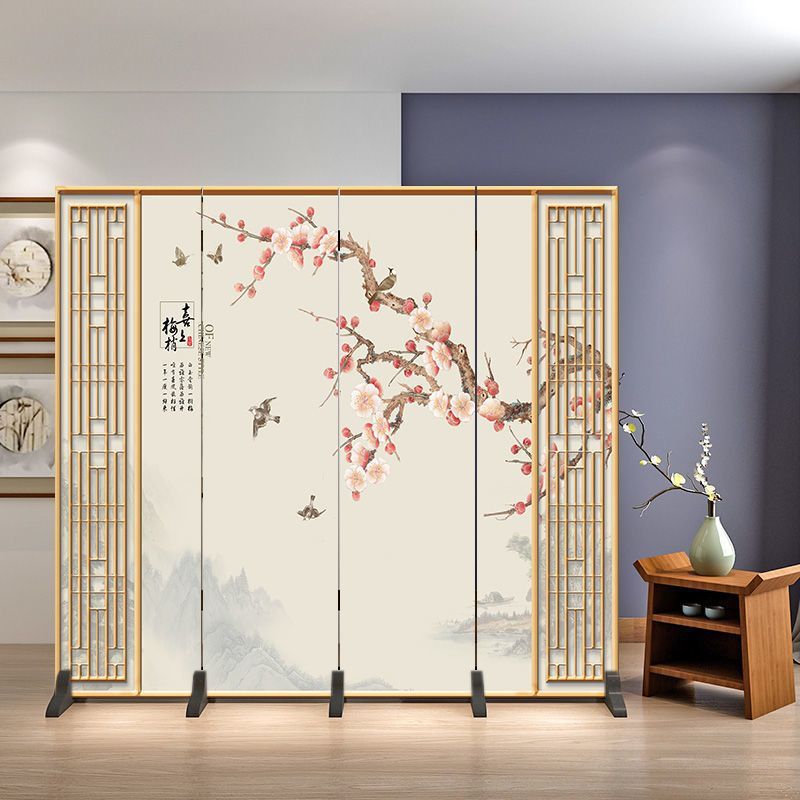 New Chinese Style Screen Partition Living Room Blocking Folding Mobile Bedroom Home Office Double-Sided Fabric Folding Screen