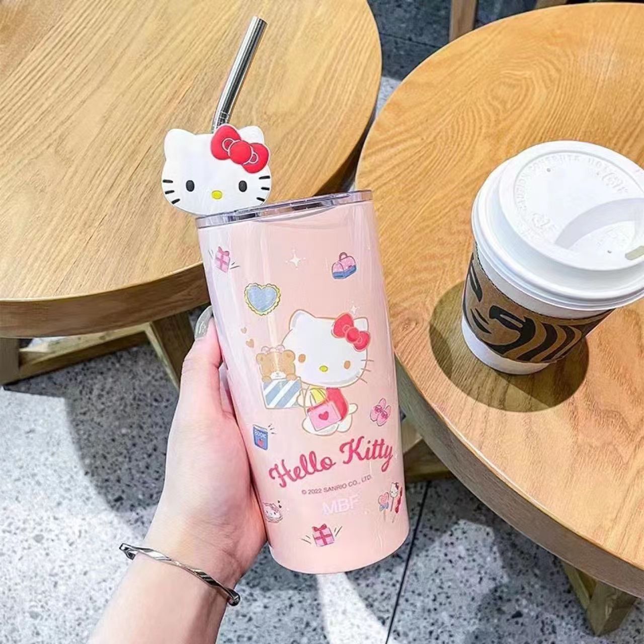 El Comercio exterior popular Sanrio paja café taza de vacío de acero inoxidable de dibujos animados nueva imagen linda muñeca de silicona taza de paja
