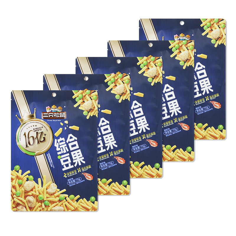 三只松鼠综合豆果75g/袋鲜虾味蚕豆青豌豆炒货办公室果仁