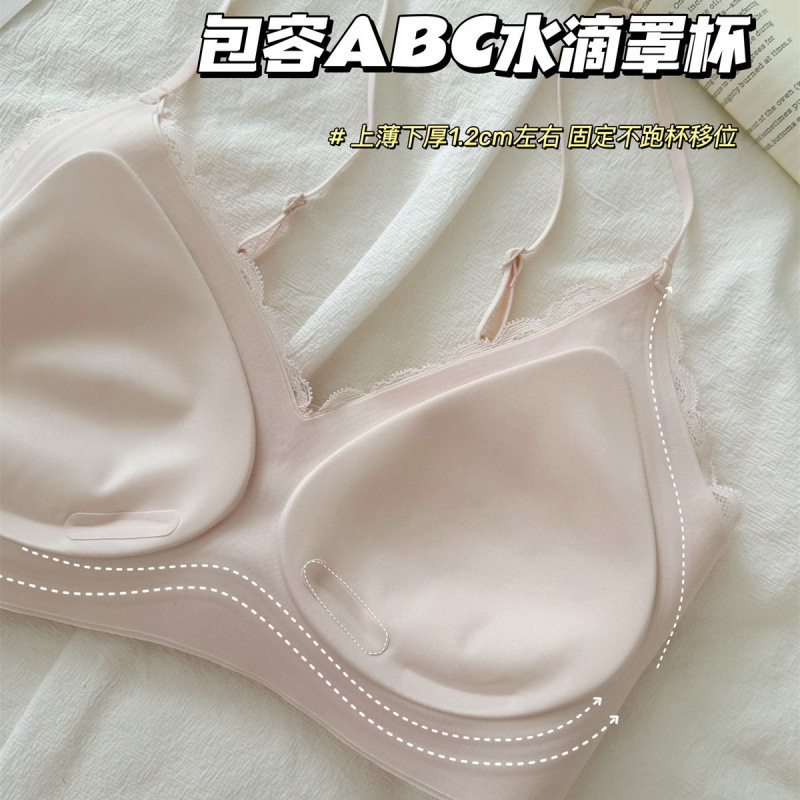 无痕内衣女蕾丝内衣女薄款大胸显小聚拢果冻条美背心式细肩带文胸|undefined