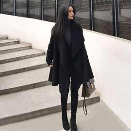 胖mm风衣外套女韩版中长款洋气毛呢开衫宽松显瘦200斤呢子大衣潮