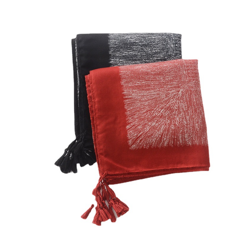 Bufanda retro de primavera y otoño de color artístico chal de viaje de todo fósforo línea recta pequeña TELA ESCOCESA patrón geométrico bufanda de algodón y lino