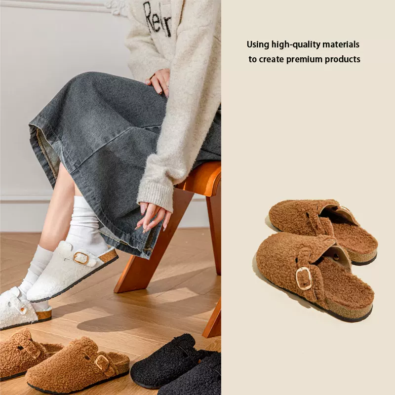 毛毛拖鞋女外穿泰迪卷毛绒勃肯羊羔绒保暖博肯鞋厚底棉拖平底