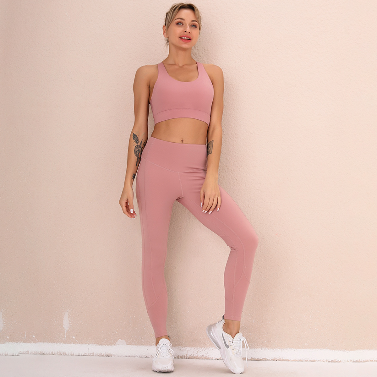 double-sided nylon high waist quick-drying pocket sports two-piece NSNS23236